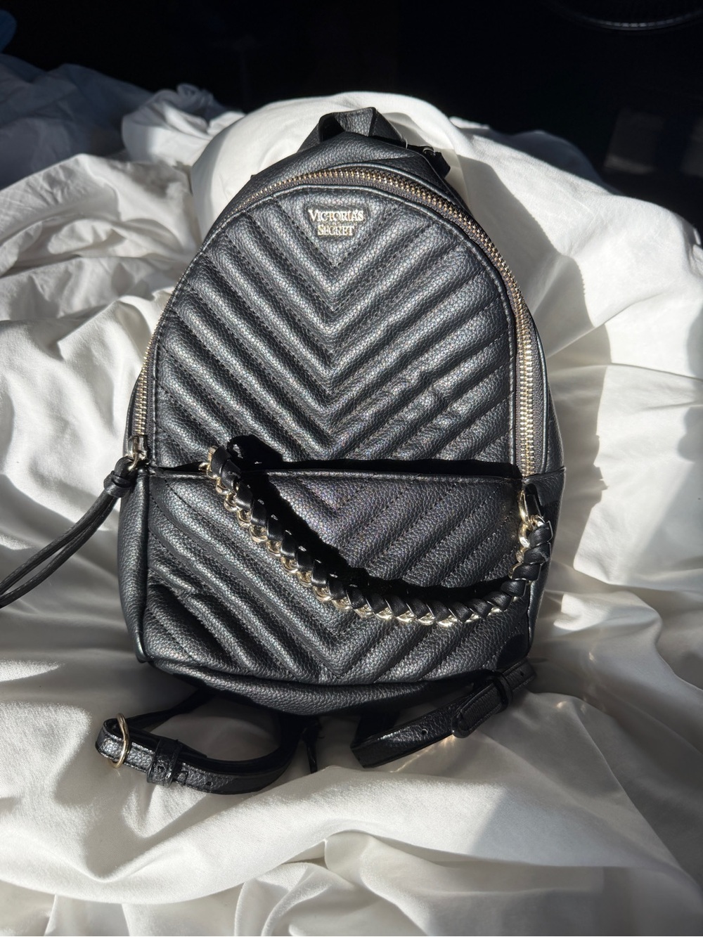Victoria’s Secret Black Quilted Mini Backpack Purse - Picture 1 of 5